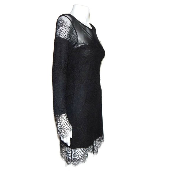 FOR LOVE & LEMONS Black Lace Mesh Long Sleeve Sexy Womans Dress size S /5331 - Picture 3 of 6